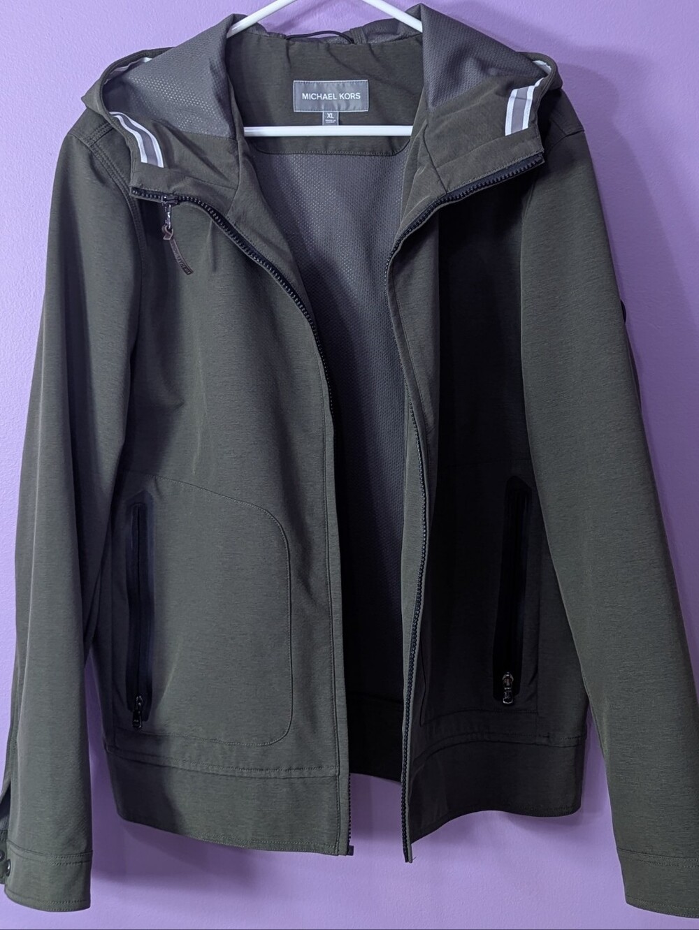 Michael Kors Jacket Mens XL Hooded Full Zip Lightweight Soft Shell